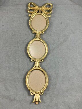 Vtg 3 Tier Gold Tone Metal (Brass Lookalike) Picture Frame 18" Bow Embellishment